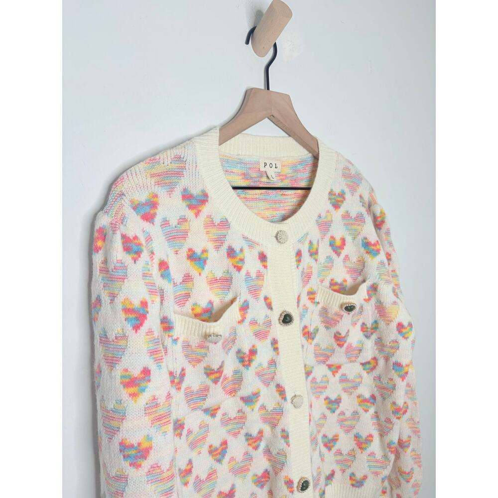 POL Heart Cardigan Sweater Large Button Detail Twee Barbiecore - Picture 4 of 11